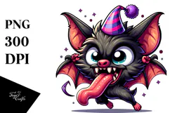 Cartoon Bat with Party Hat, PNG Product Image 1