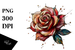 Wooden Stained Rose with Golden Insertions, PNG Product Image 1