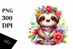 Cute Baby Sloth Dressed in Whimsical Flowers | Sublimation | Product Image 3