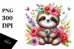 Cute Baby Sloth Dressed in Whimsical Flowers | Sublimation | Product Image 1