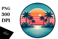 Retro Tropical Island Sunset PNG Product Image 1