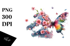Spring Butterfly Flower Painting, PNG Product Image 1