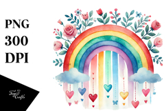 Simple Watercolor Rainbow with Hearts PNG Product Image 1