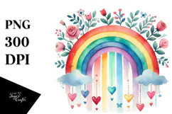 Simple Watercolor Rainbow with Hearts PNG Product Image 1