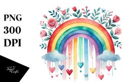 Colorful Watercolor Rainbow with Hearts PNG Product Image 1