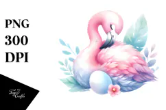Cute Flamingo Sleeping Watercolor Clipart Product Image 1