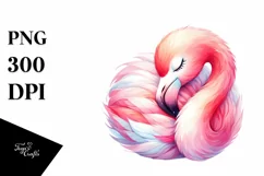 Cute Flamingo Sleeping Watercolor Clipart Product Image 4