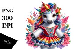 Colorful Baby Unicorn in Mazurka Dancer&#039;s Costume PNG Product Image 1