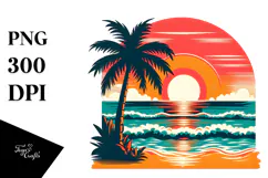 Retro Tropical Beach Sunset 20 oz Tumbler PNG Product Image 1