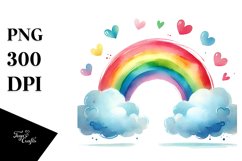 Simple Washed Watercolor Clouds with Rainbow Product Image 1