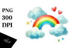 Simple Washed Watercolor Clouds with Rainbow Product Image 1