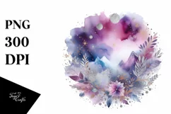 Colorful Purple Watercolor Background with Silver Foil Product Image 1