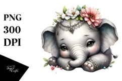 Baby Elephant Watercolor Cute PNG Product Image 1