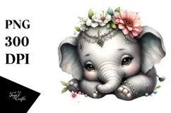Baby Elephant Watercolor Cute PNG Product Image 1