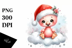 Santa Flamingo on Cloud PNG Product Image 1