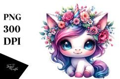 Vibrant Unicorn with Floral Wreath PNG Product Image 1