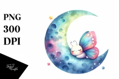 Colorful Watercolor Cute Butterfly Moon | Sublimation | Product Image 1