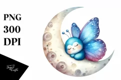 Colorful Watercolor Cute Butterfly Moon | Sublimation | Product Image 3