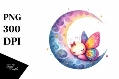 Colorful Watercolor Cute Butterfly Moon | Sublimation | Product Image 3