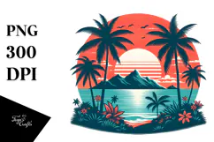 Retro Tropical Island Sunset PNG Product Image 1