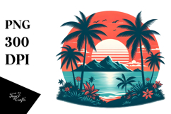 Retro Tropical Island Sunset PNG Product Image 1