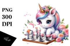 Cute Baby Unicorn Play Chess | Clipart Product Image 1