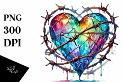 Heart with Barbwire Watercolor PNG Product Image 1