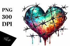 Heart with Barbwire Watercolor PNG Product Image 1
