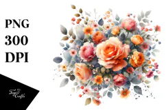 Colorful Watercolor Orange Roses PNG Product Image 1