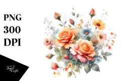 Colorful Watercolor Orange Roses PNG Product Image 1