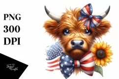 Highland Cow Portrait Wearing Bow | Clipart Product Image 1