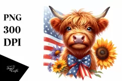 Highland Cow Portrait Wearing Bow | Clipart Product Image 3