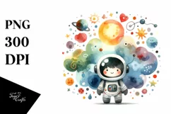 Colorful Astronaut Boy Watercolor Clipart Product Image 1