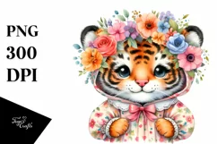Smiling Baby Tiger Dressed in Whimsical Flowers | Clipart Product Image 1