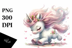 Baby Unicorn Tumbling with Spring Petals, PNG Product Image 1