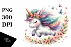 Cute Baby Unicorn Tumbling with Spring Petals | Sublimation Product Image 1