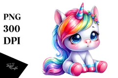 Cute Baby Unicorn Drawing, Vivid PNG Product Image 1