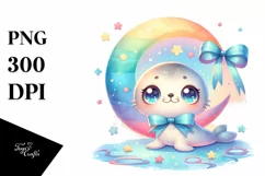 Cute Baby Ribbon Seal with Moon | Clipart Product Image 3