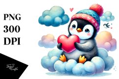 Cute Penguin on Cloud, PNG Product Image 1