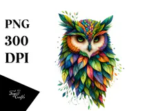Vibrant Watercolor Owl PNG Product Image 1