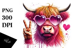 Pink Highland Cow Heart Sunglasses PNG Product Image 1