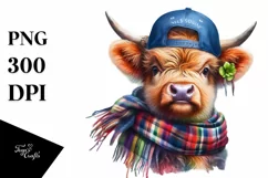 Baby Highland Cow with Baseball Cap, Fun PNG Product Image 3