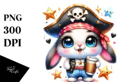 Cute Baby Bunny with Pirate Hat PNG Product Image 1