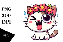 Ridiculously Cute Cat with Flower Crown PNG Product Image 1