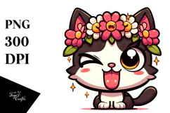 Ridiculously Cute Cat with Flower Crown PNG Product Image 1