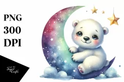 Cute Baby Polar Bear with Moon and Stars | Clipart Product Image 1