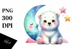 Colorful Baby Polar Bear with Moon and Stars | Sublimation | Product Image 1