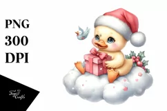 Pastel Duck with Santa Hat and Gift Box PNG Product Image 3