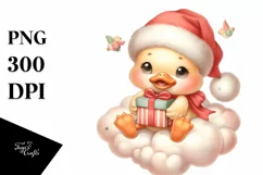 Pastel Duck with Santa Hat and Gift Box PNG Product Image 3