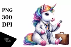 Baby Unicorn in Lab Coat, Adorable PNG Product Image 1